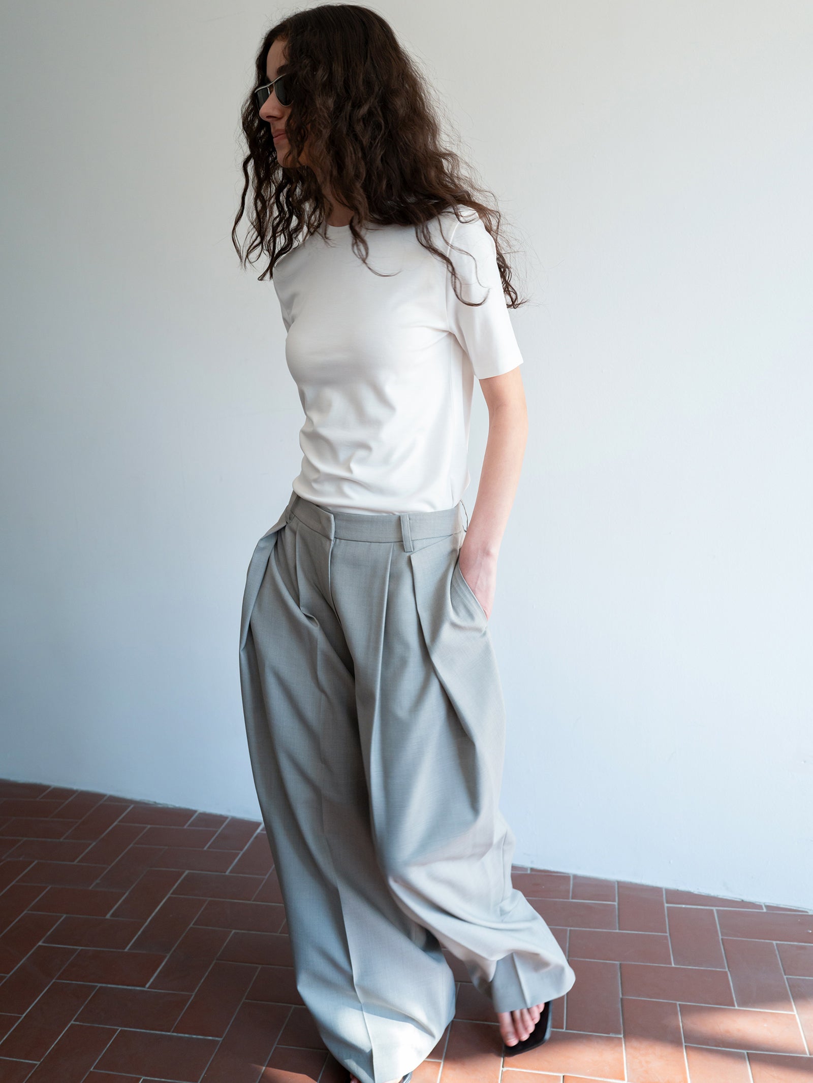 Clear Wool Trousers Gray