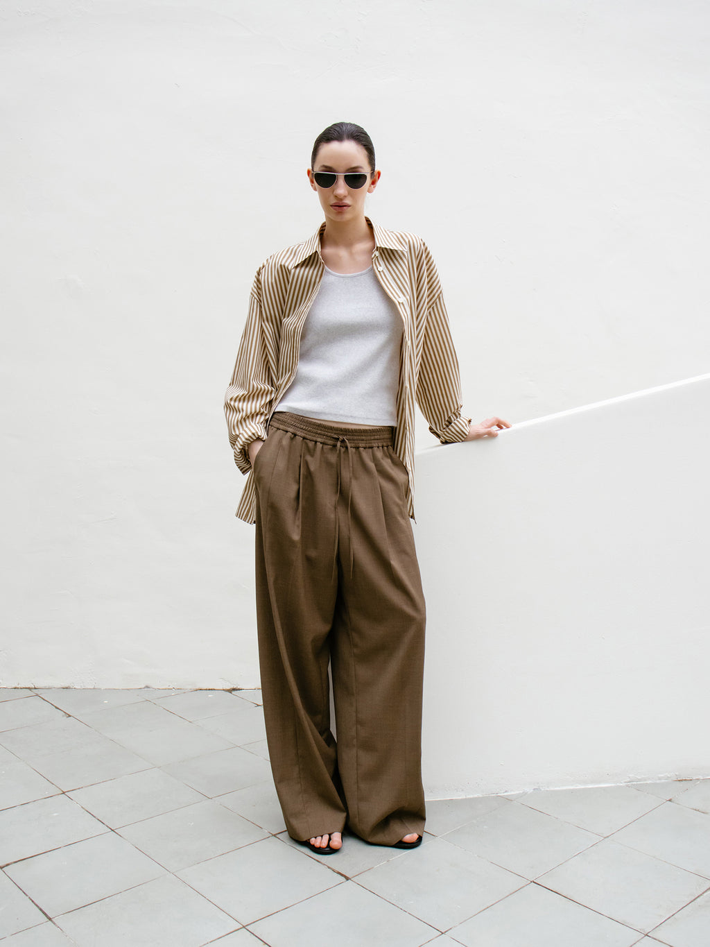 Summer Wool Banding Pants Brown