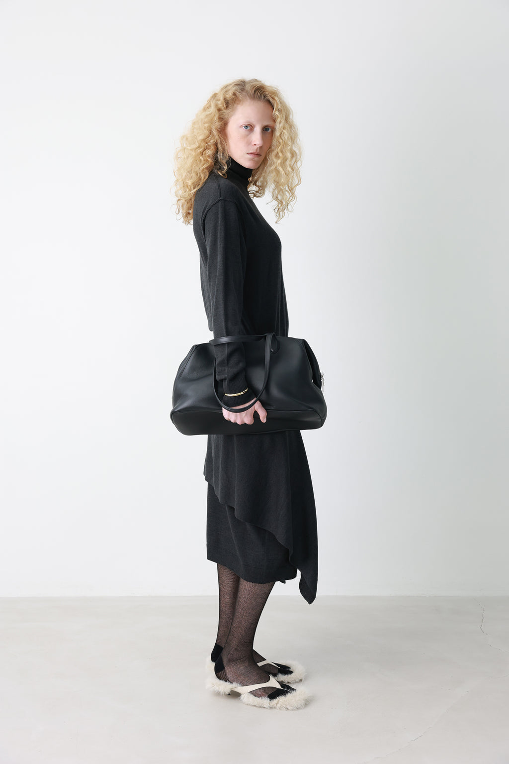 Wool blend knit dress charcoal