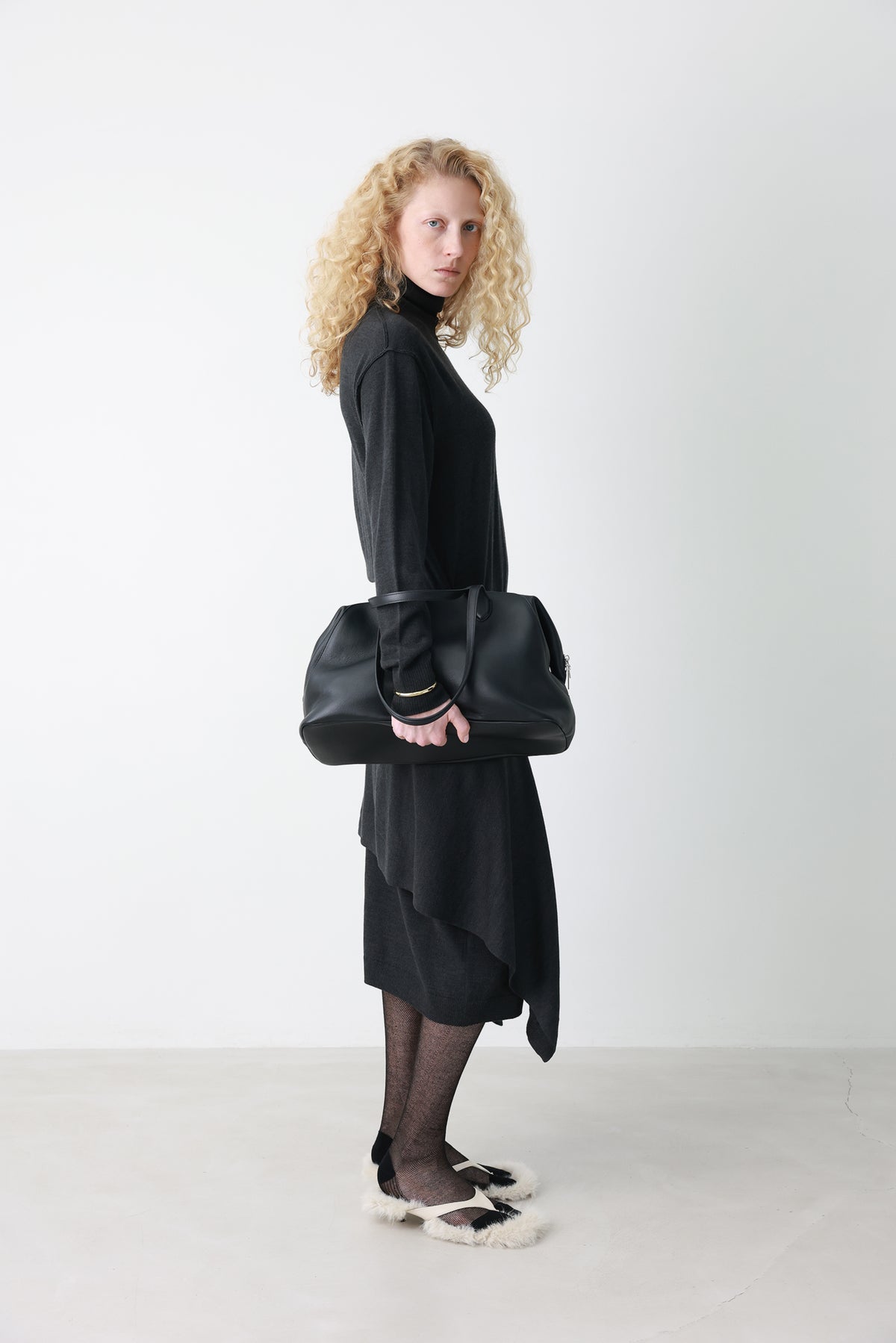 Wool blend knit dress charcoal