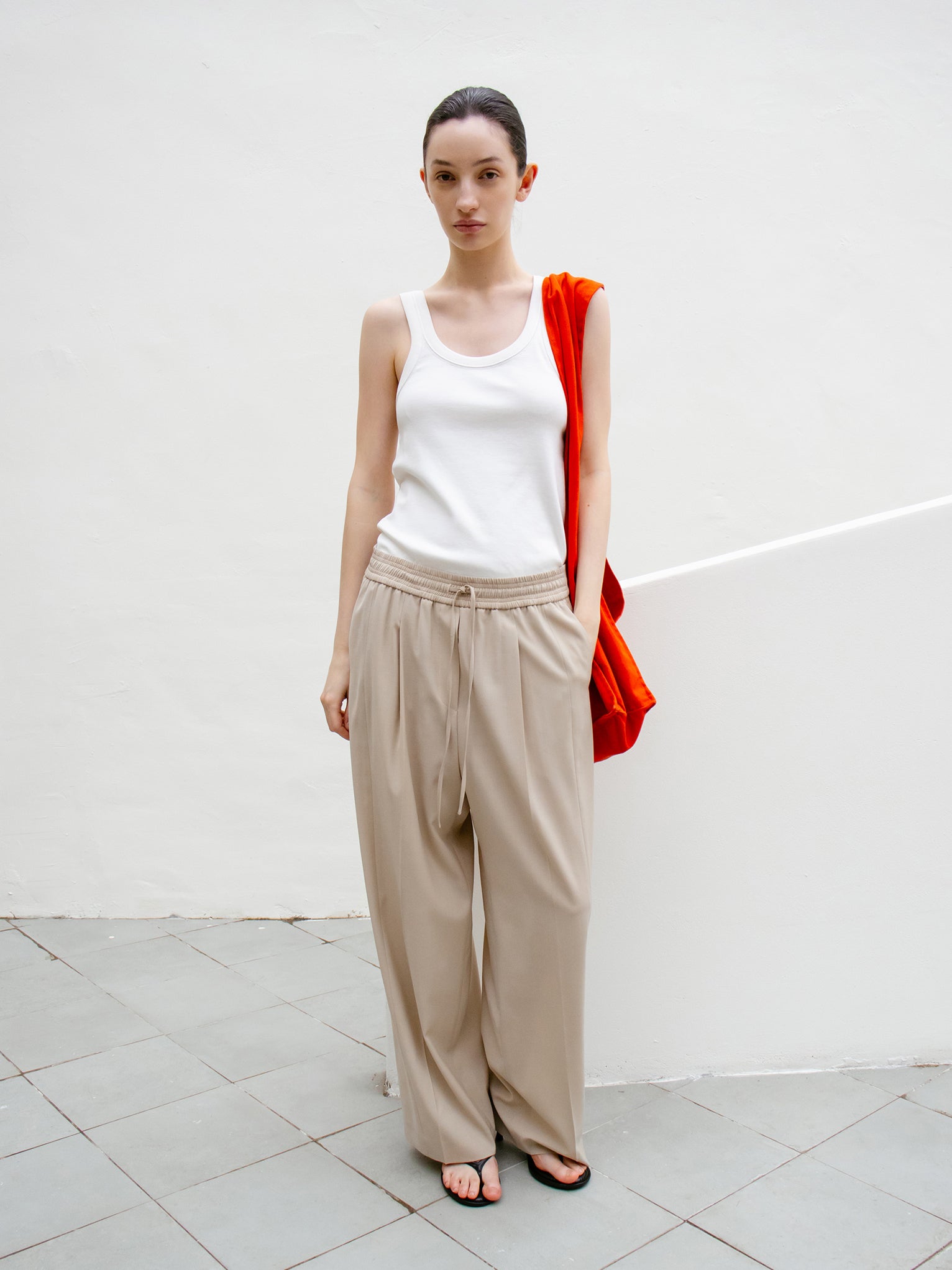 Summer Wool Banded Pants Light Beige