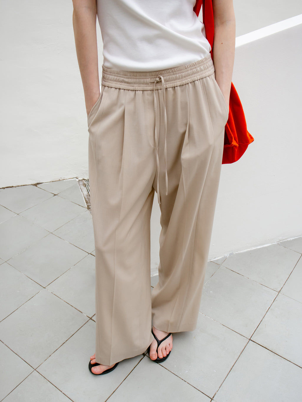 Summer Wool Banded Pants Light Beige