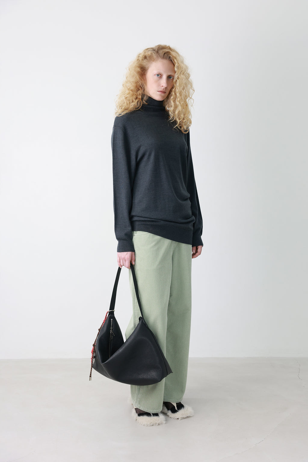 Wool Blend Turtleneck Knit Dark Gray