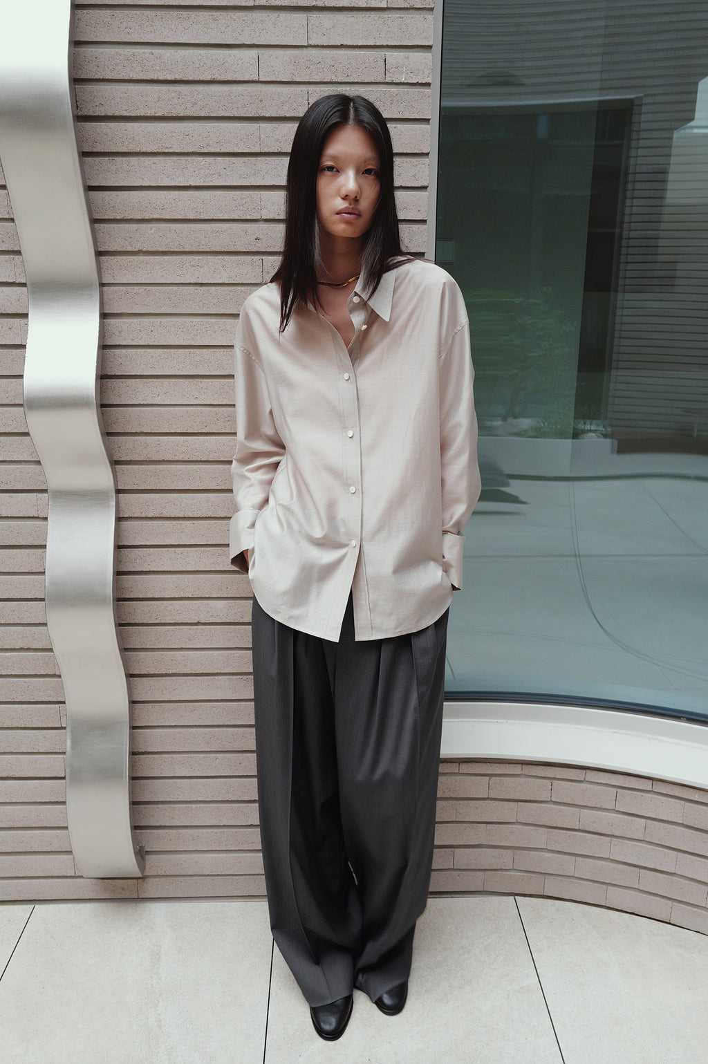 Belted Sheer Shirt Greige