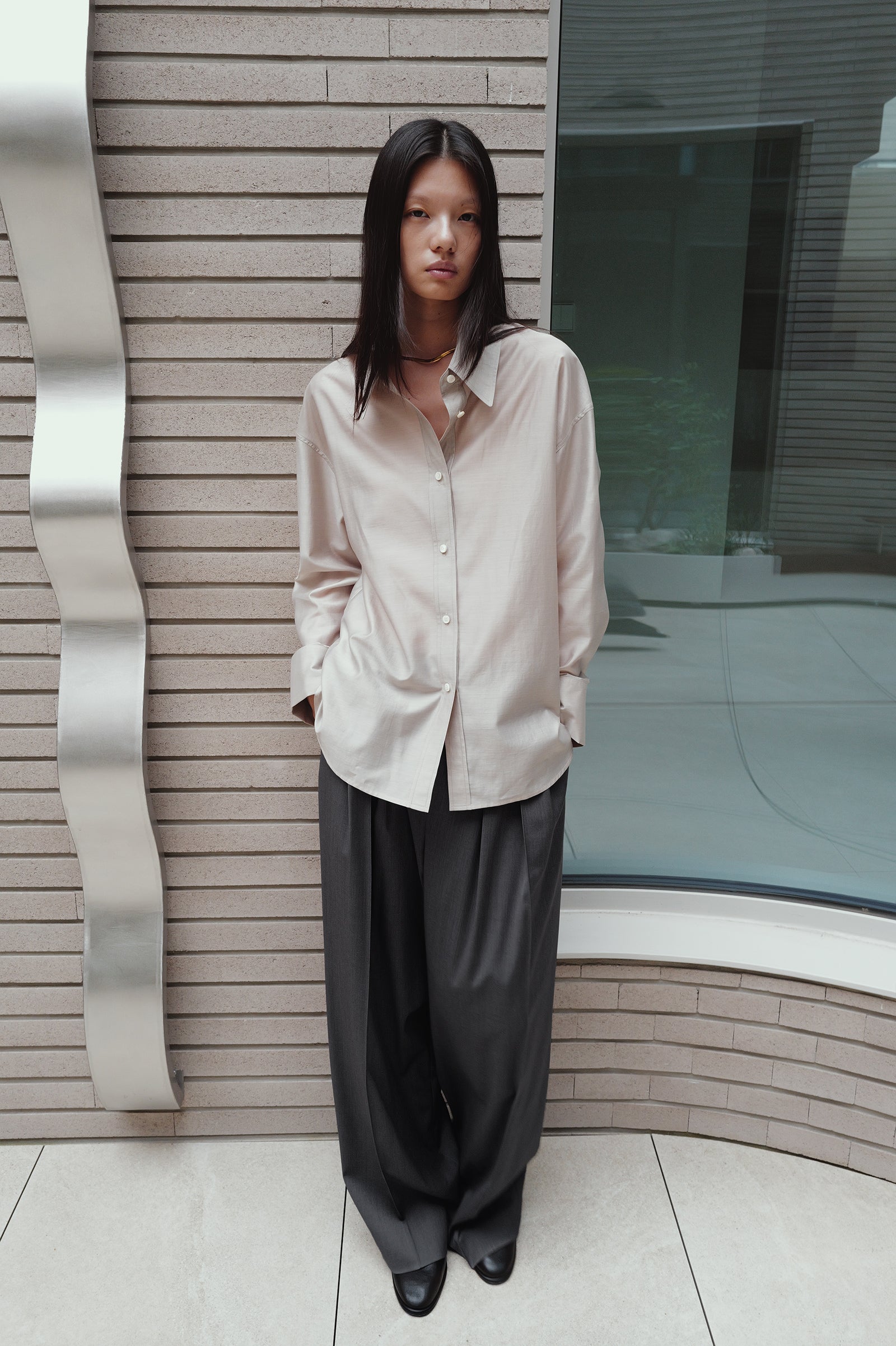 Belted Sheer Shirt Greige