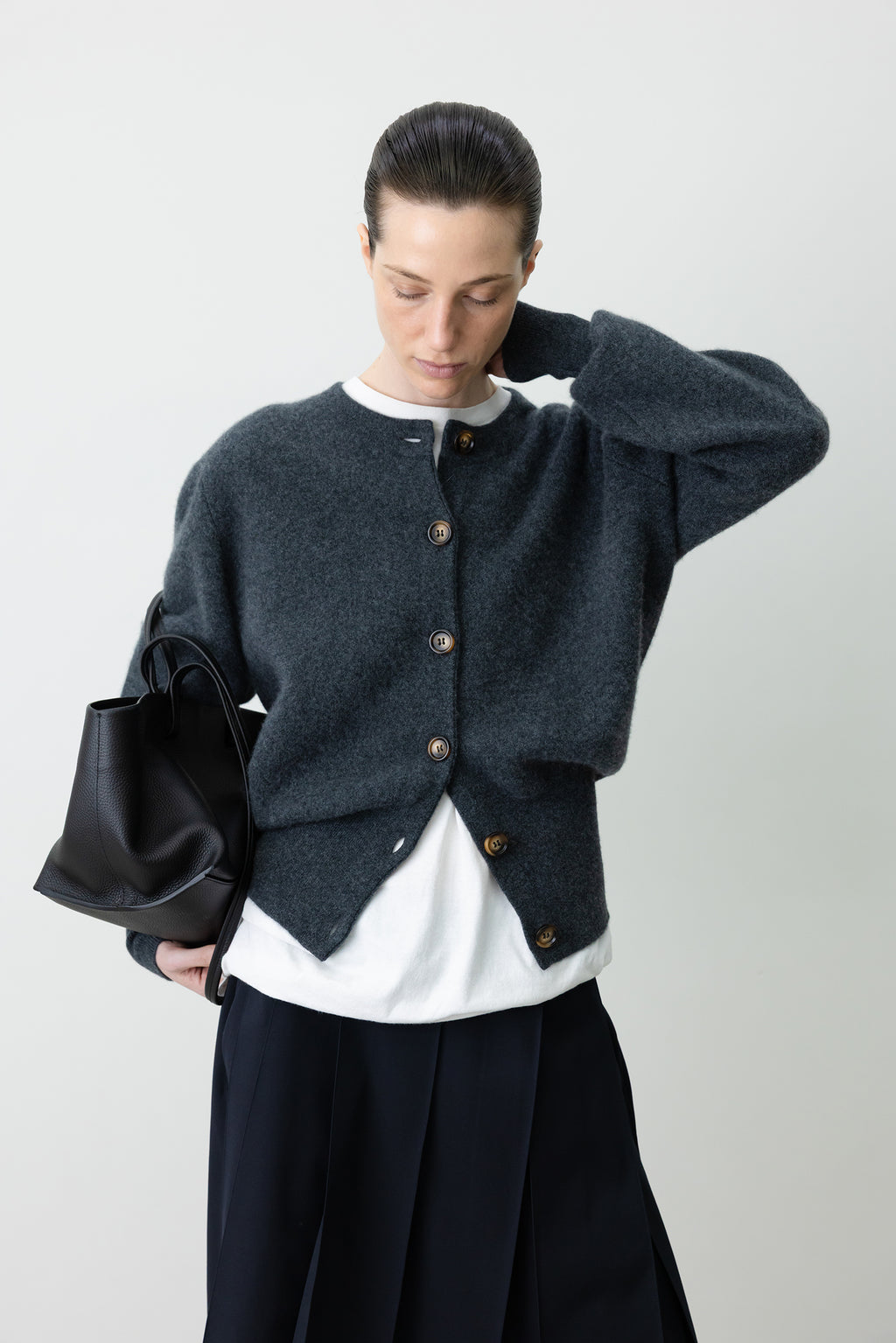 Cashmere 100 Double-faced Cardigan Charcoal