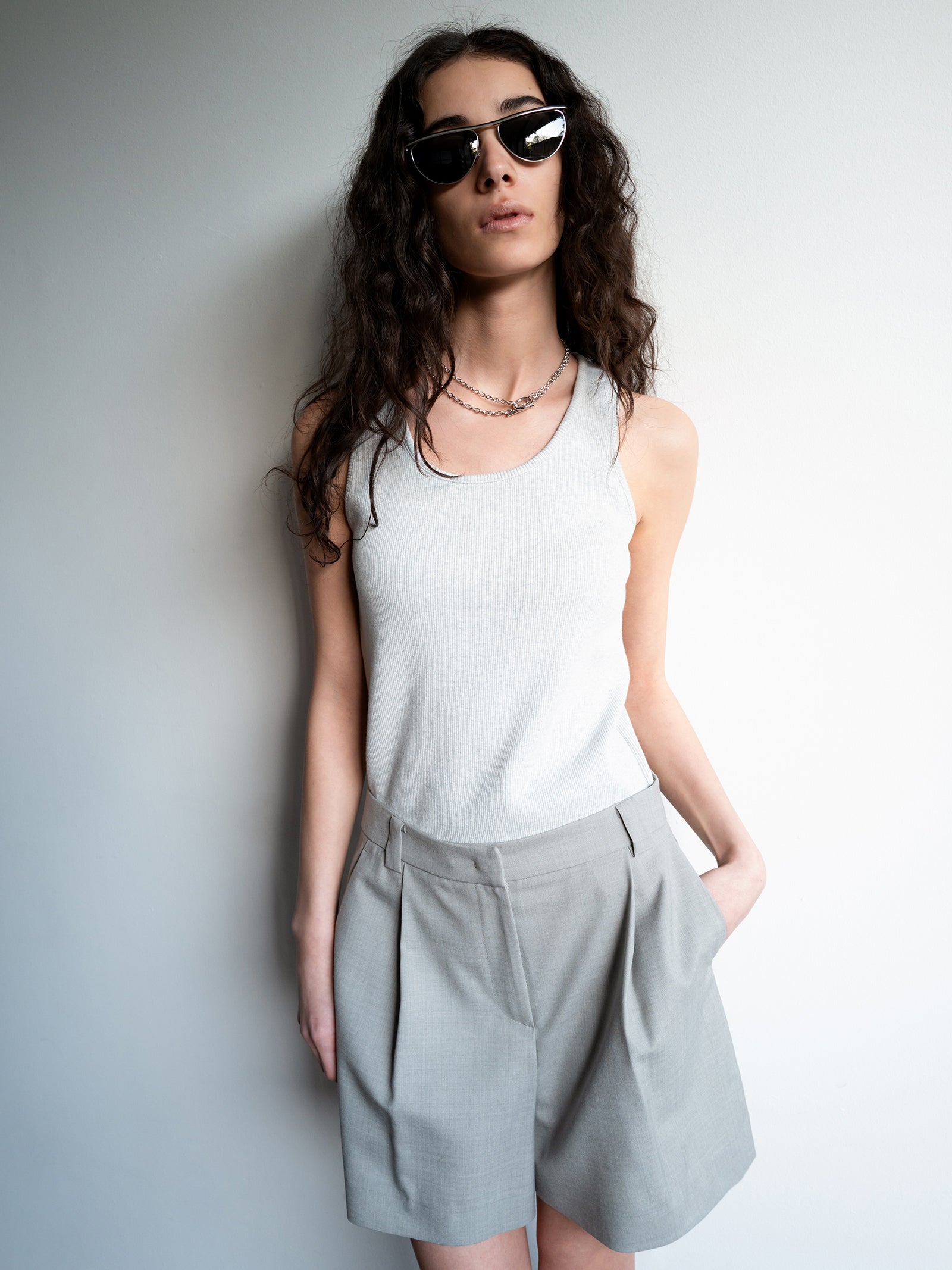 Clear Wool Shorts Gray