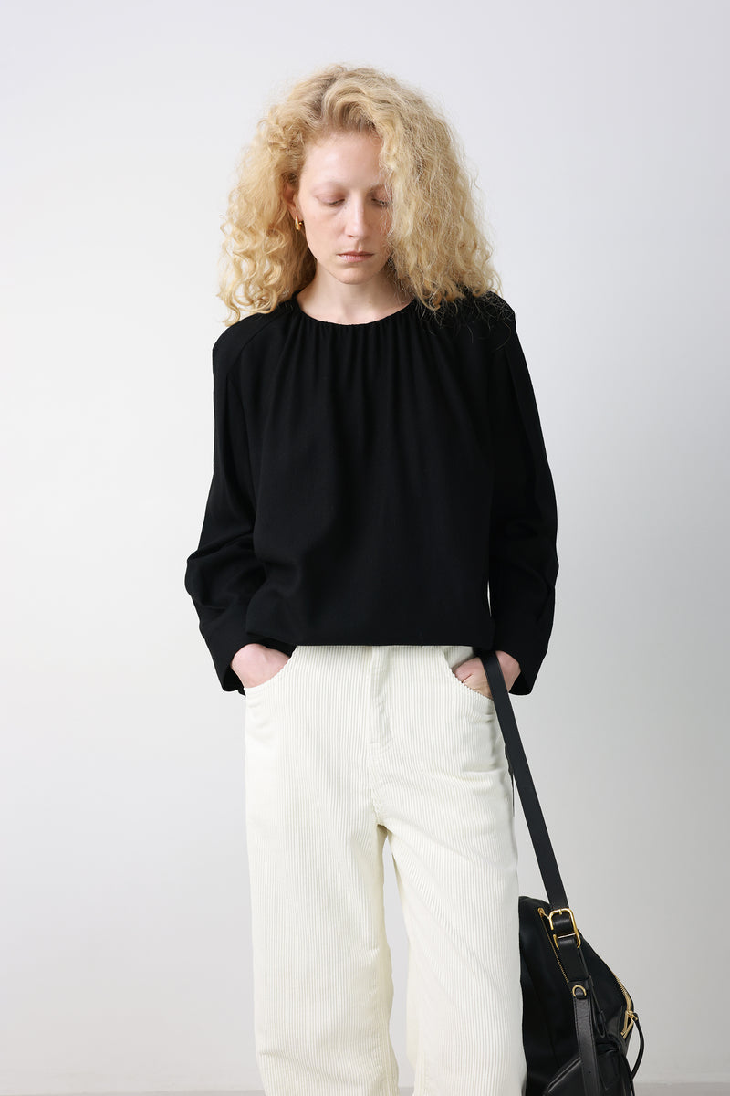 Crepe Shirring Blouse Black
