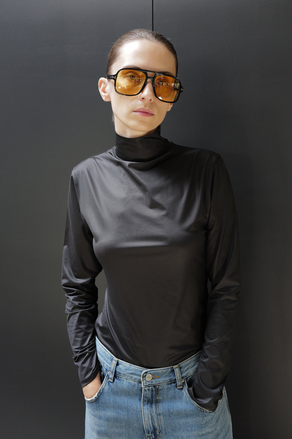 Metallic Turtleneck Top Black