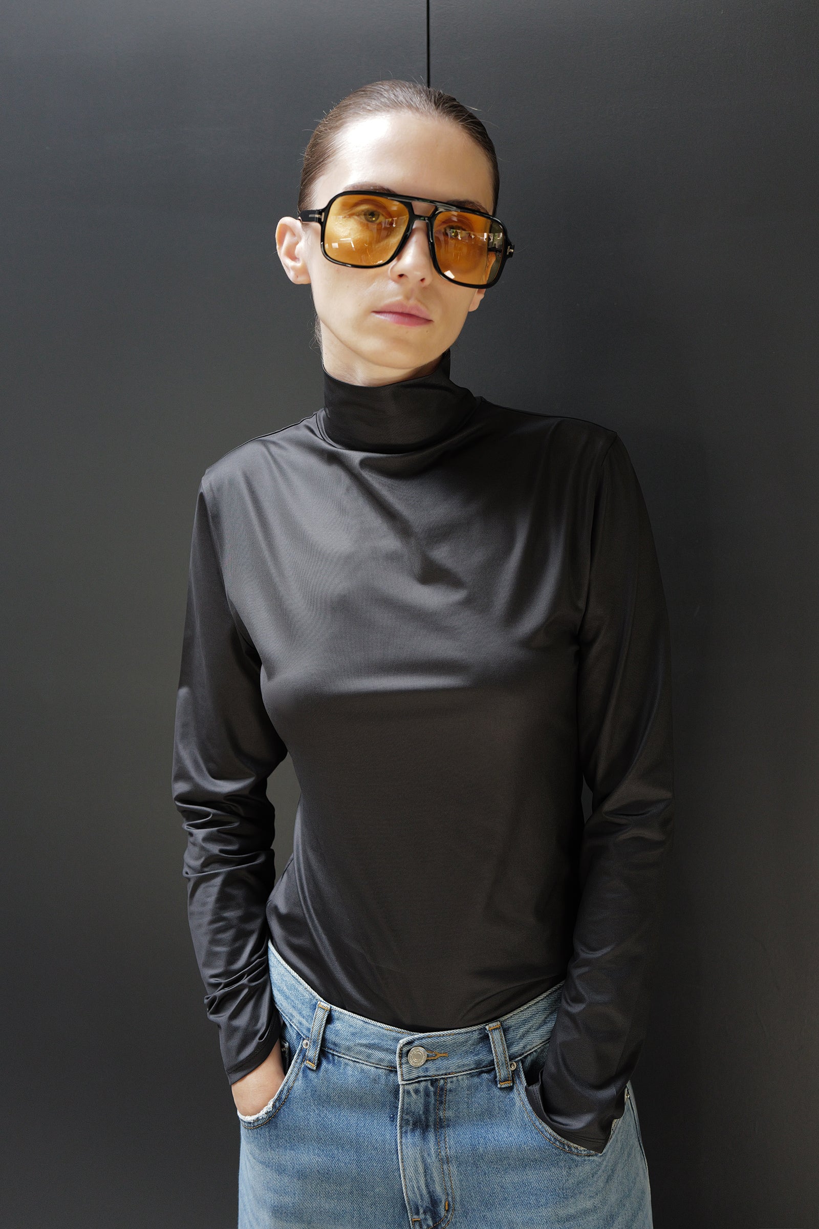 Metallic Turtleneck Top Black