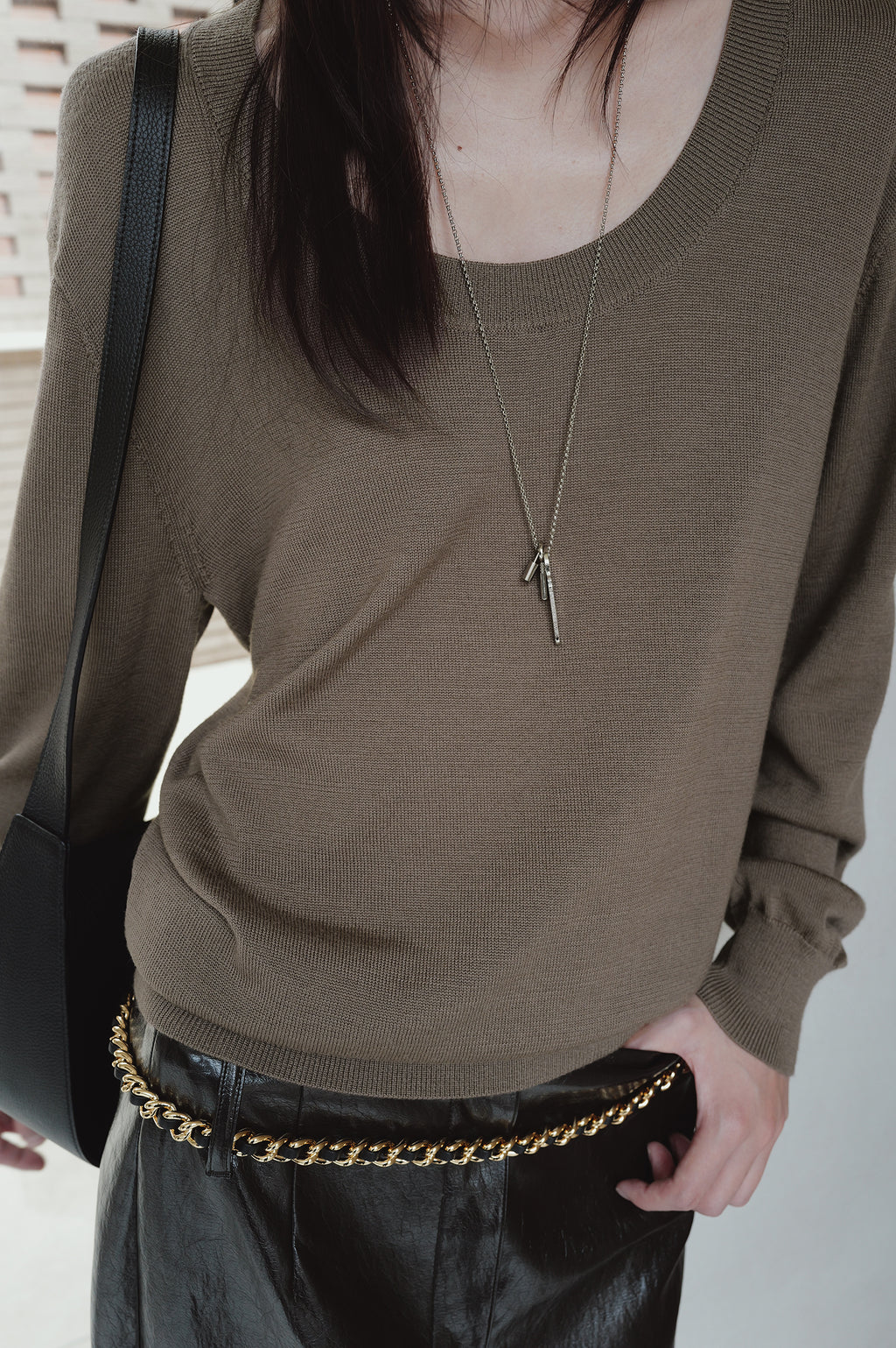 Washable 100% Wool U-Neck Pullover Taupe