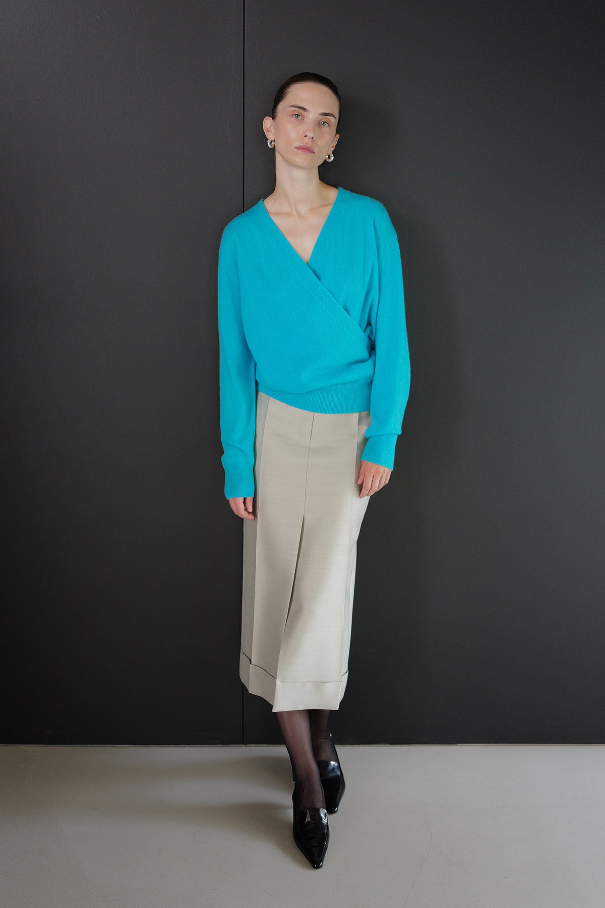 Cashmere 100 Wrap Knit Aqua Blue