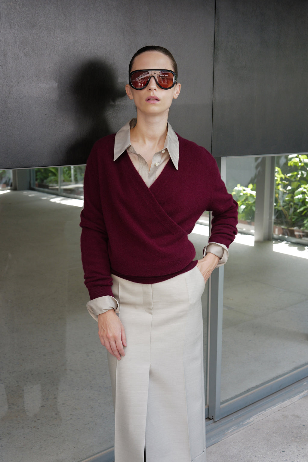Cashmere 100 Wrap Knit Burgundy
