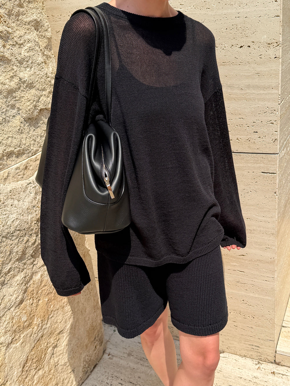 Sheer Round Pullover Black