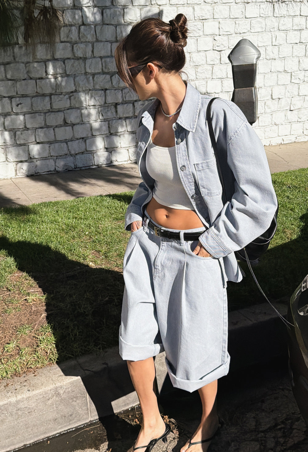 Faded denim shorts