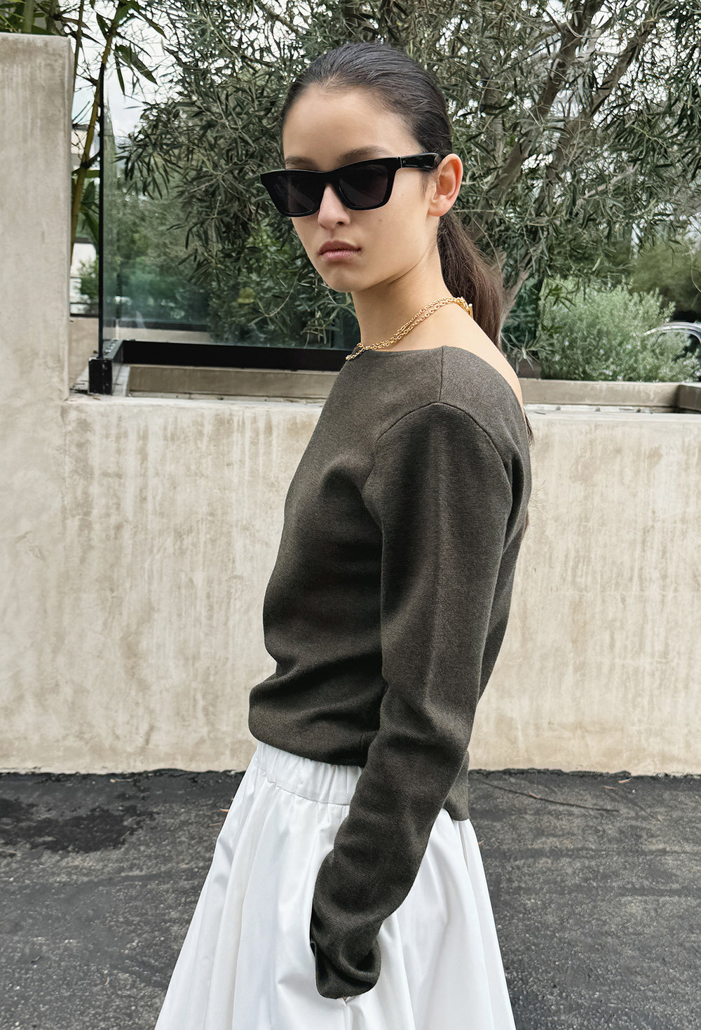 Washable Wool Cotton Knit Khaki