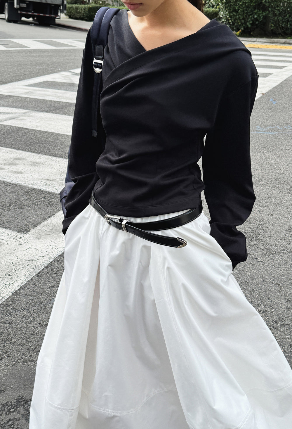 Draped Hooded Top