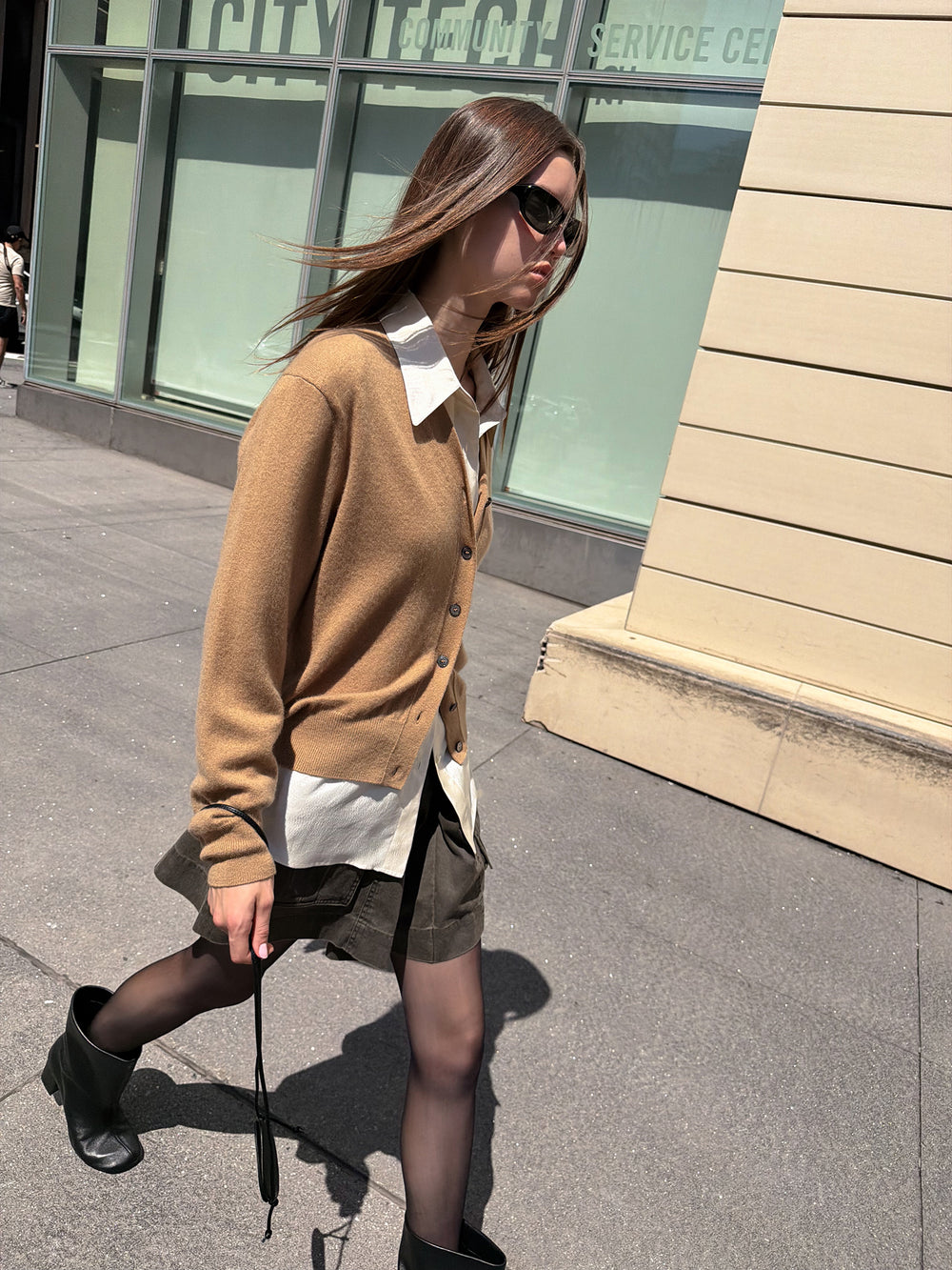 Cashmere 100 Padded Cardigan Camel