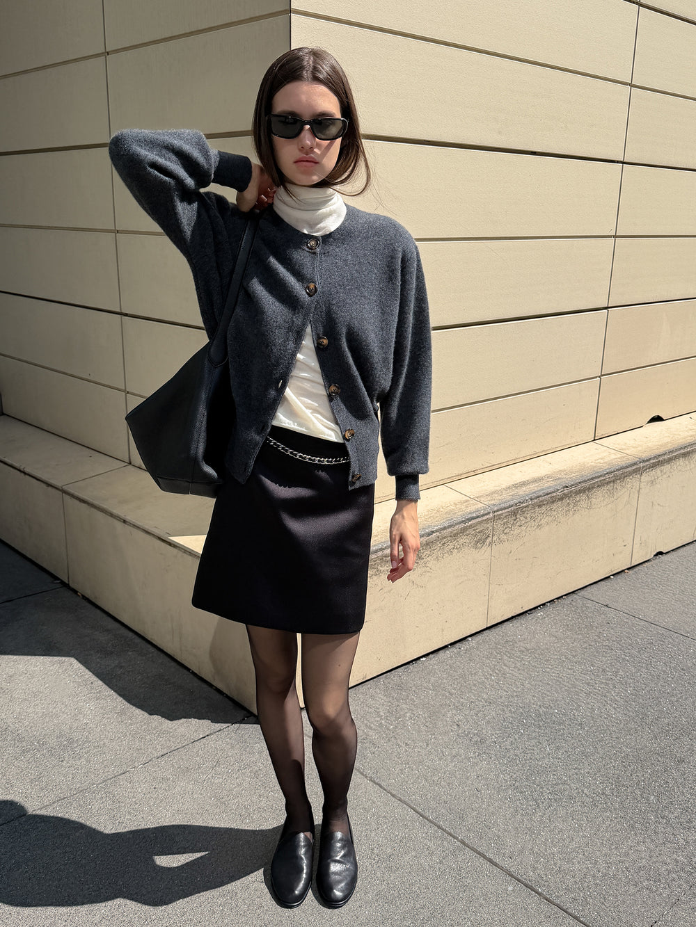 Cashmere 100 Double-faced Cardigan Charcoal