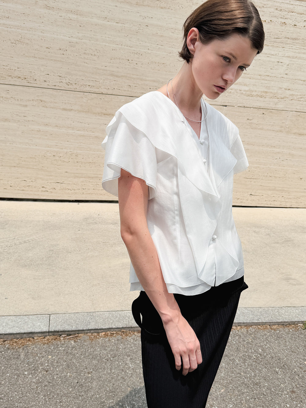 Ruffle Peplum Blouse Ivory