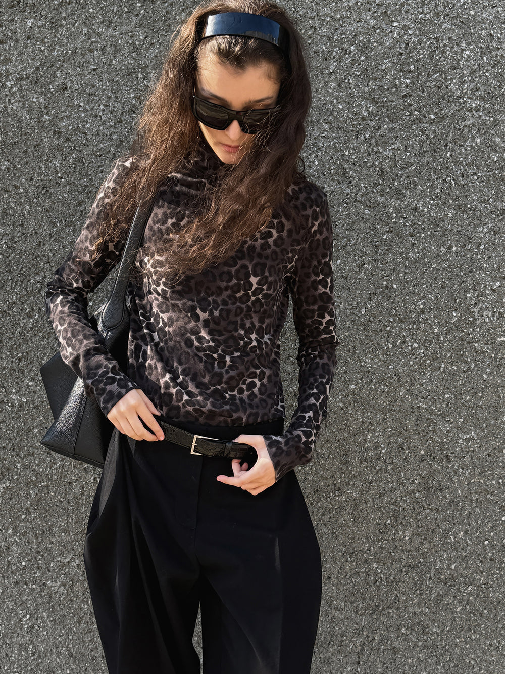 Leopard turtleneck T-shirt