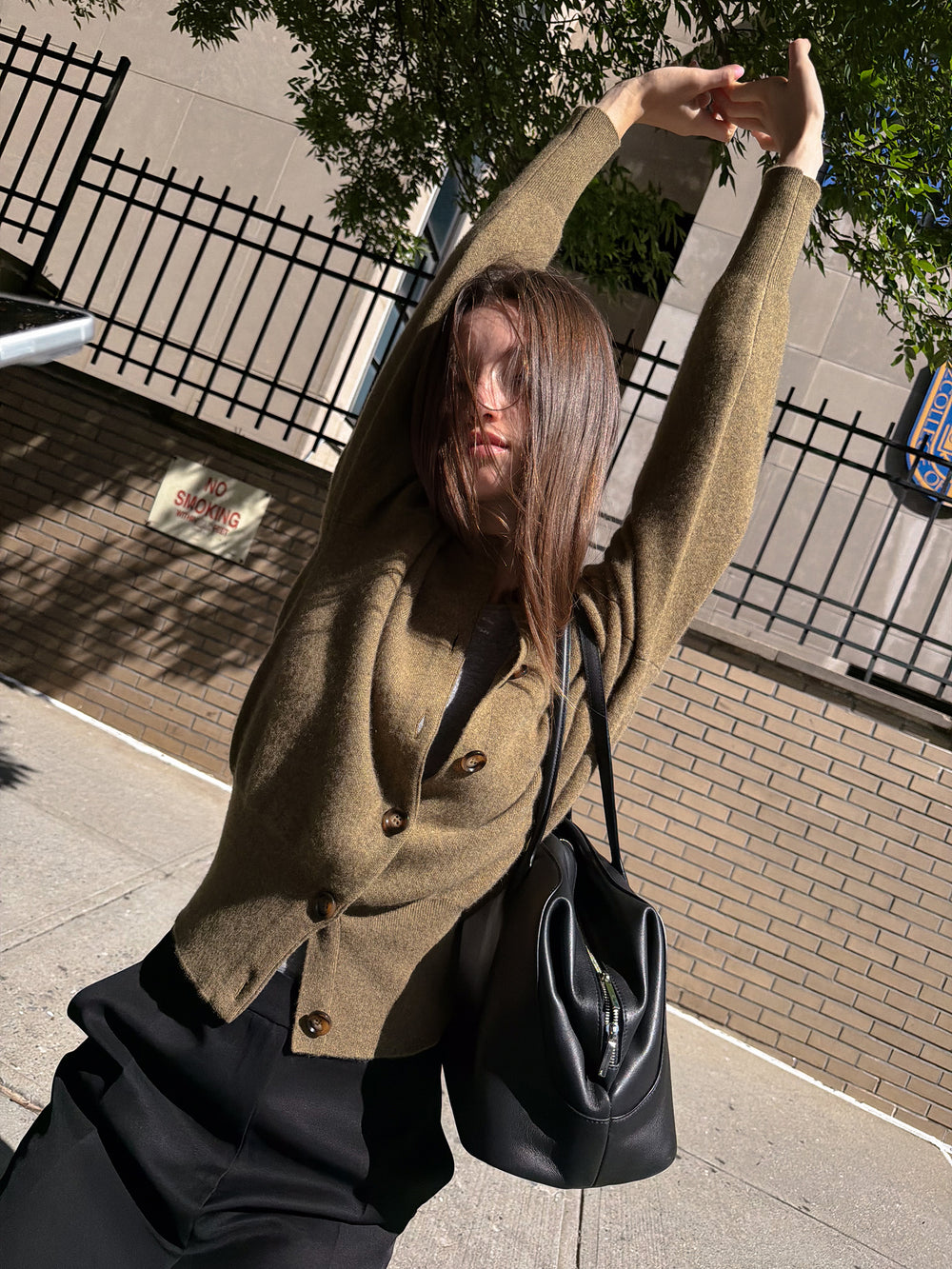 100% Cashmere Double-knit Cardigan Khaki Brown