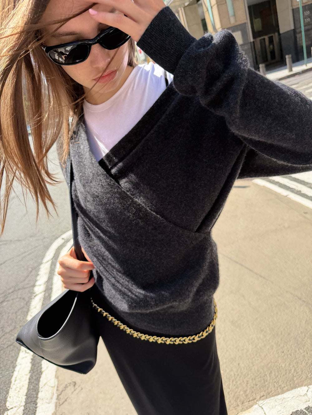 Cashmere 100 Wrap Knit Charcoal