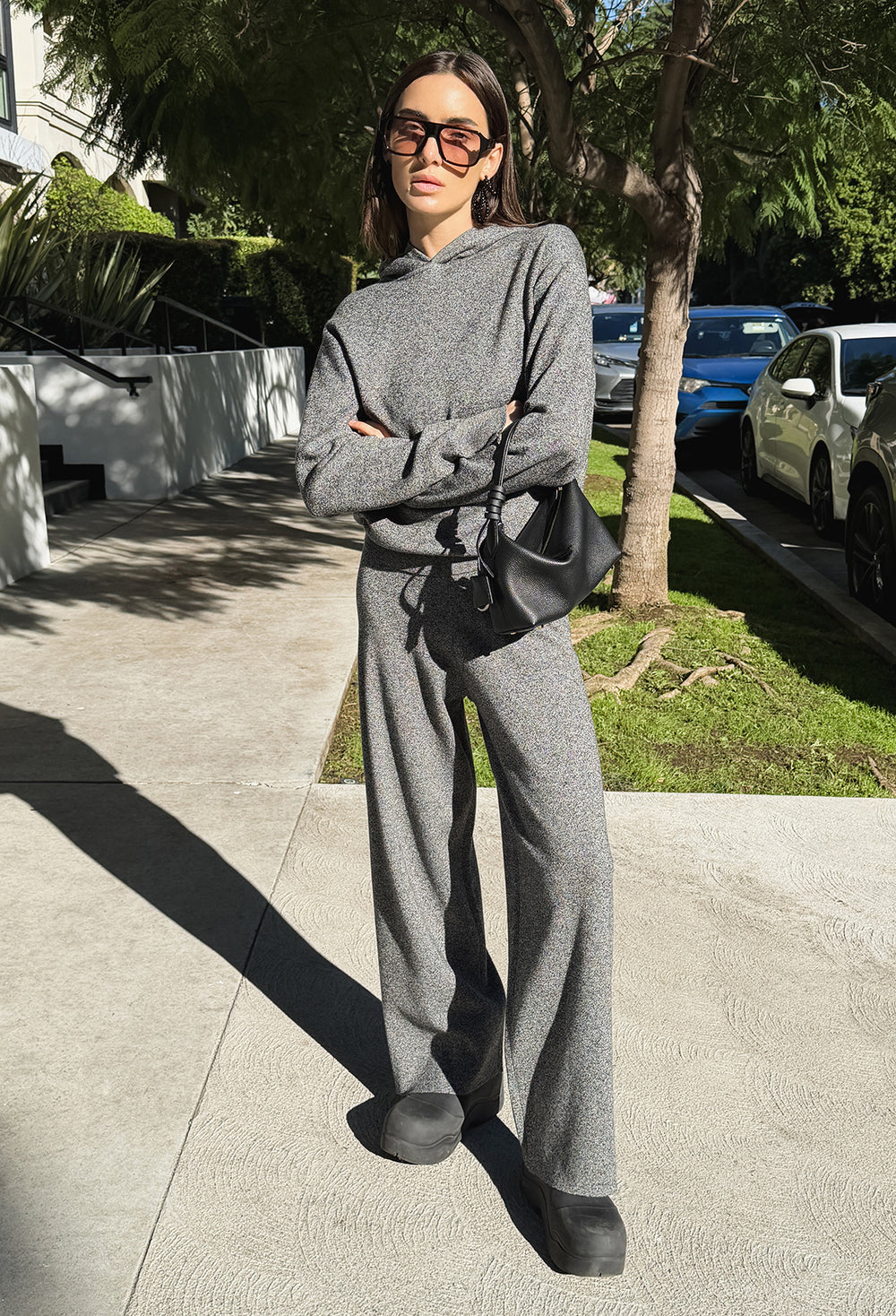 Washable Wool Cotton Knit Pants Melange Black