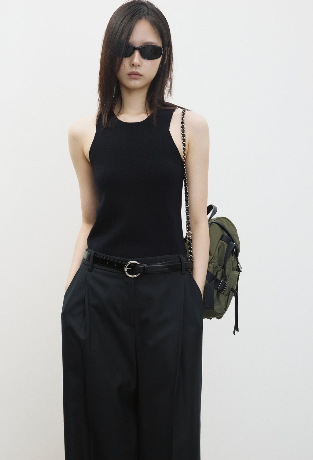 Circle Buckle Belt Black Silver