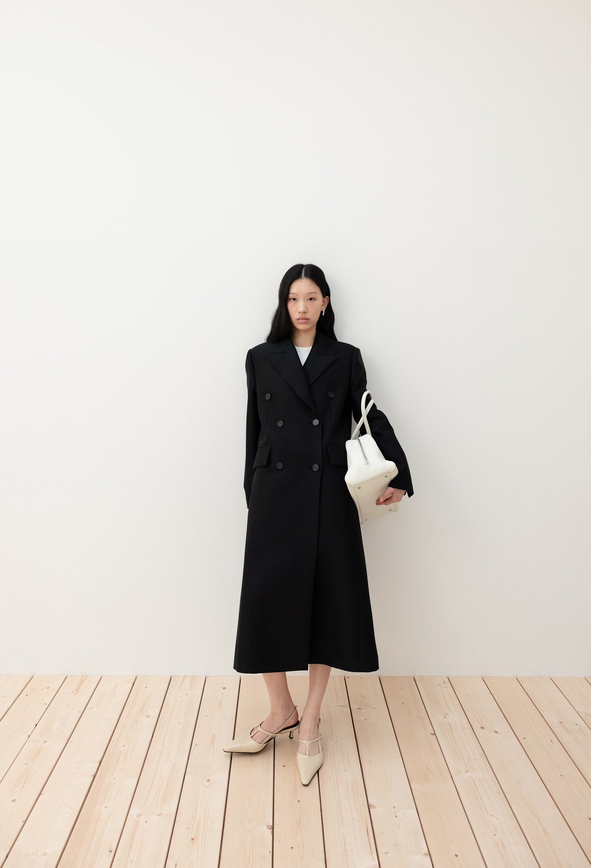 울실크 더블 코트 블랙