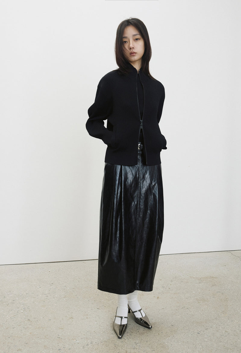 High-density Knit Zip-Up Black