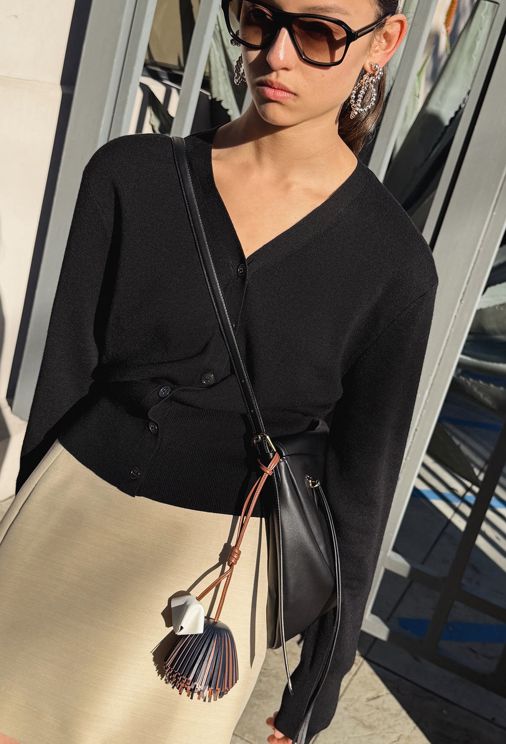 Wool Wrap Mini Skirt Beige