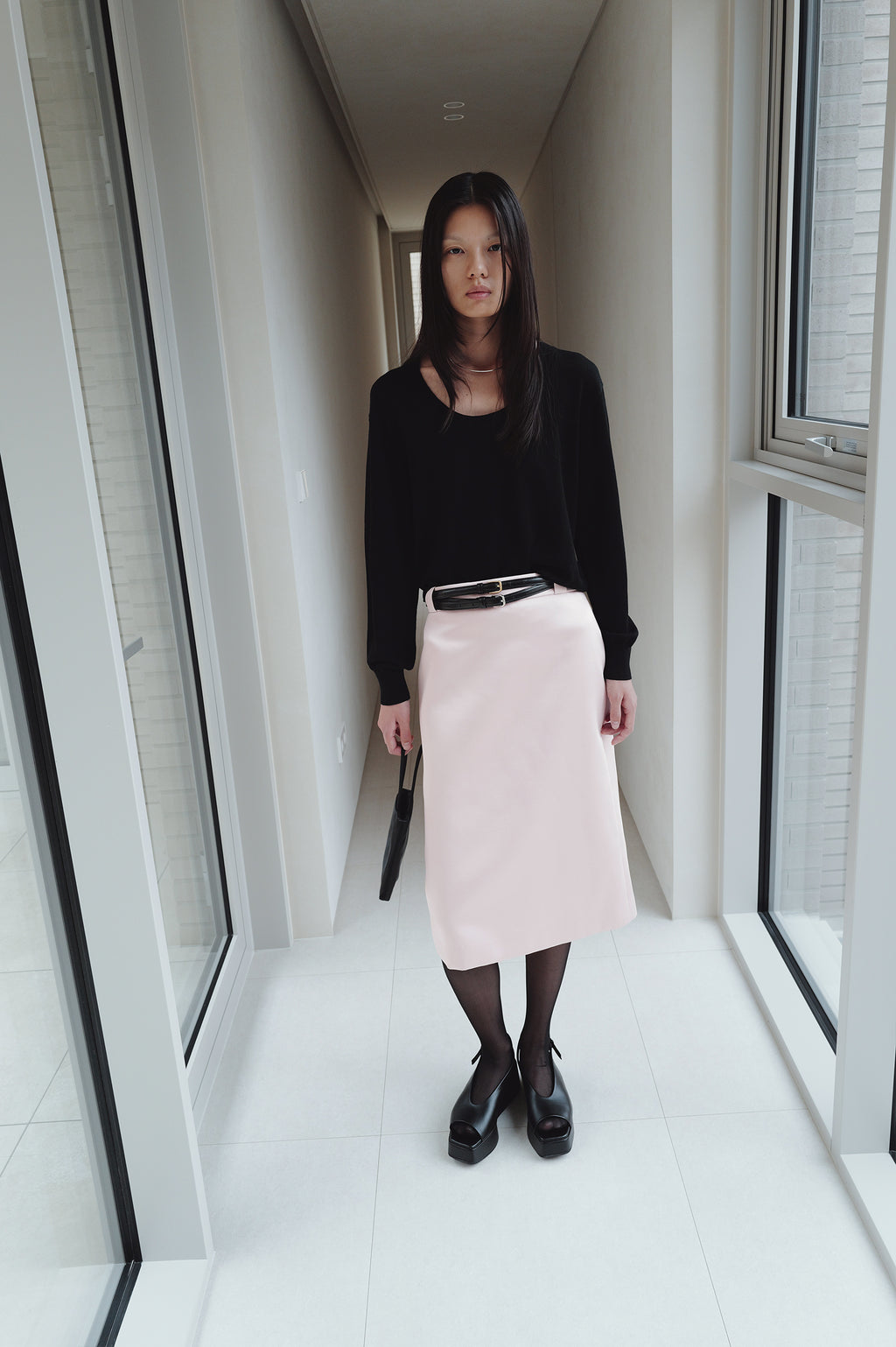Satin Midi Skirt - Pink
