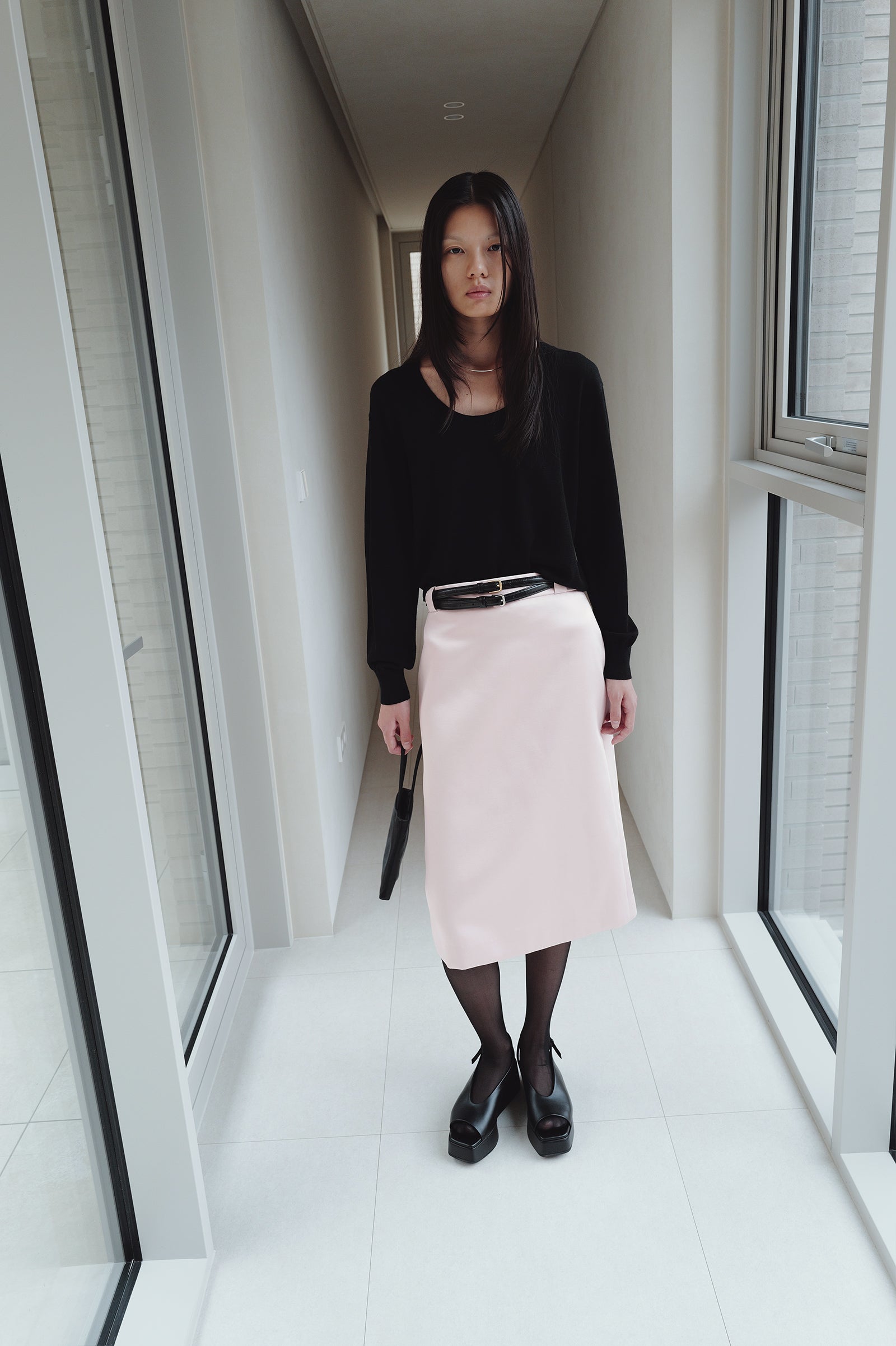 Satin Midi Skirt - Pink