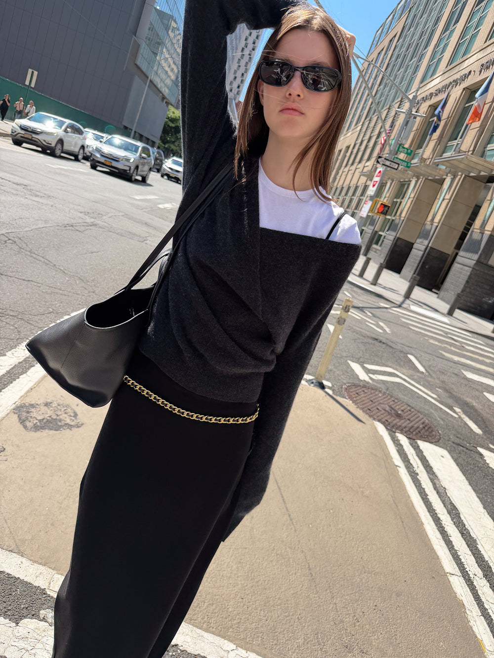 Cashmere 100 Wrap Knit Charcoal