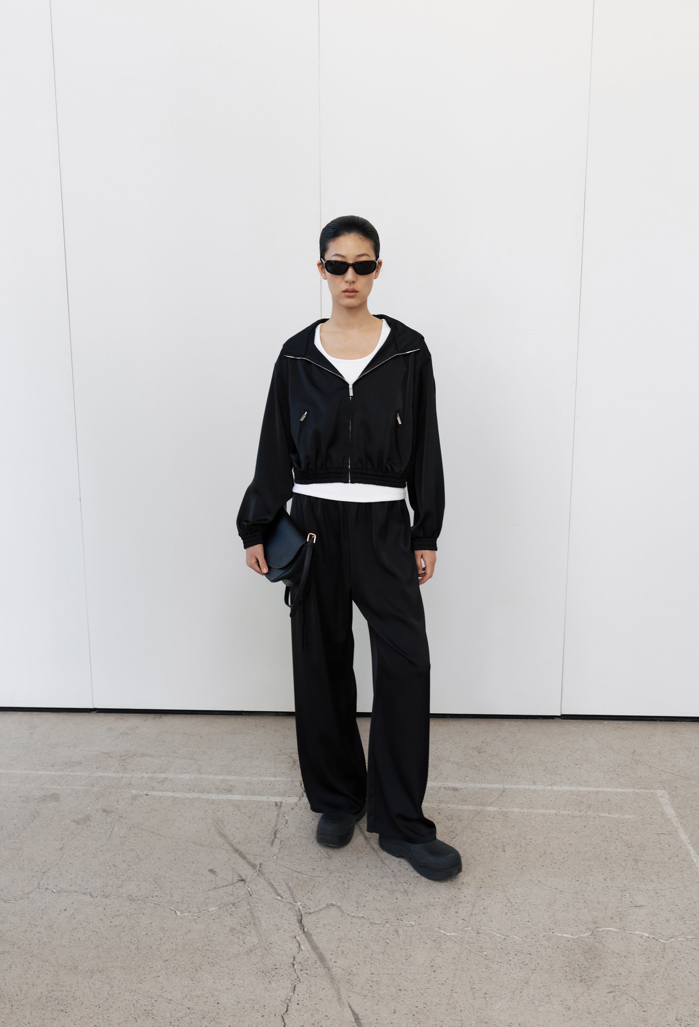 Satin Banding Pants Black