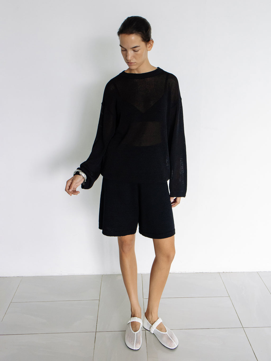 Sheer Round Pullover Black
