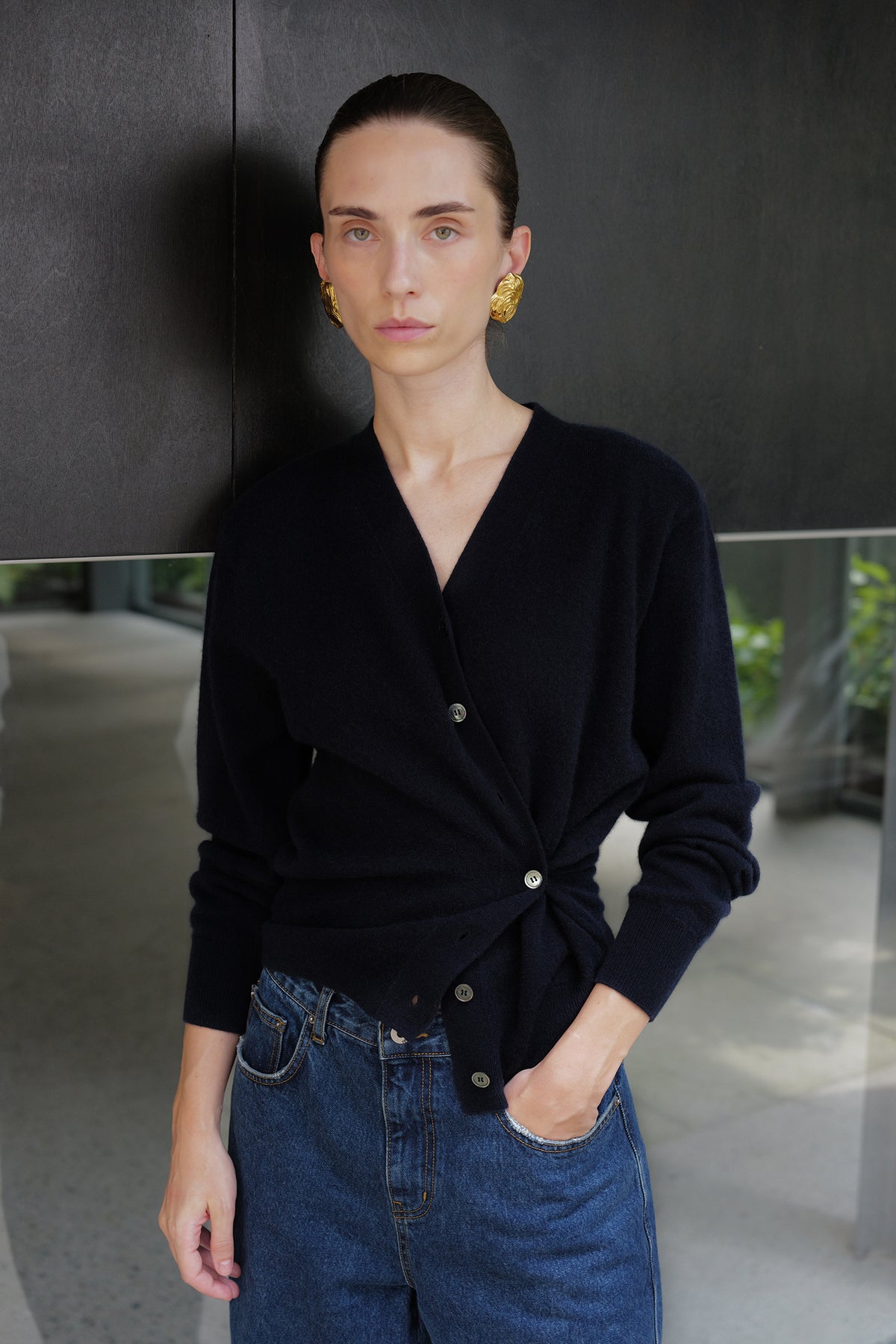 Cashmere 100 Padded Cardigan Navy