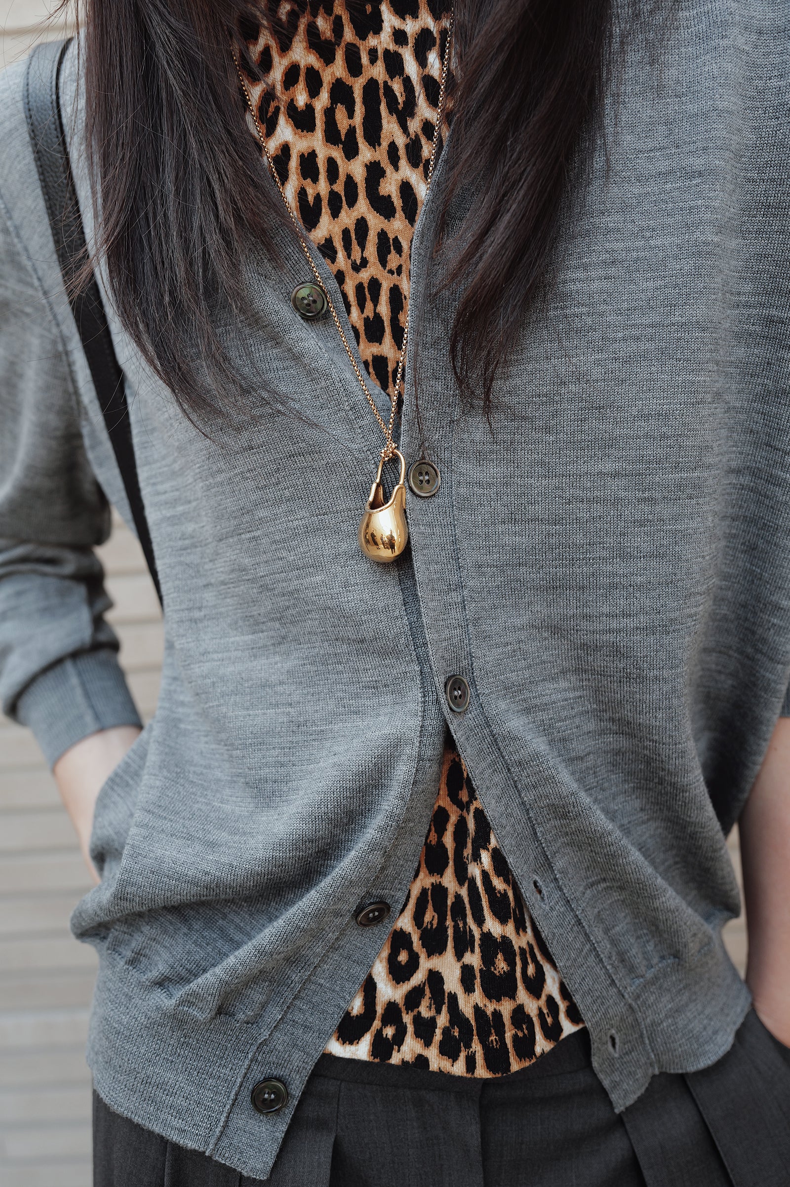 Washable 100% Wool Detailed Cardigan Melange Gray