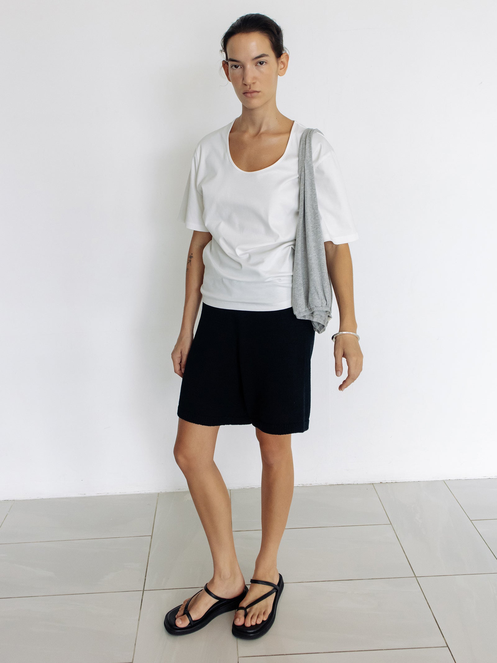 Cotton U-Neck T-Shirt Ivory