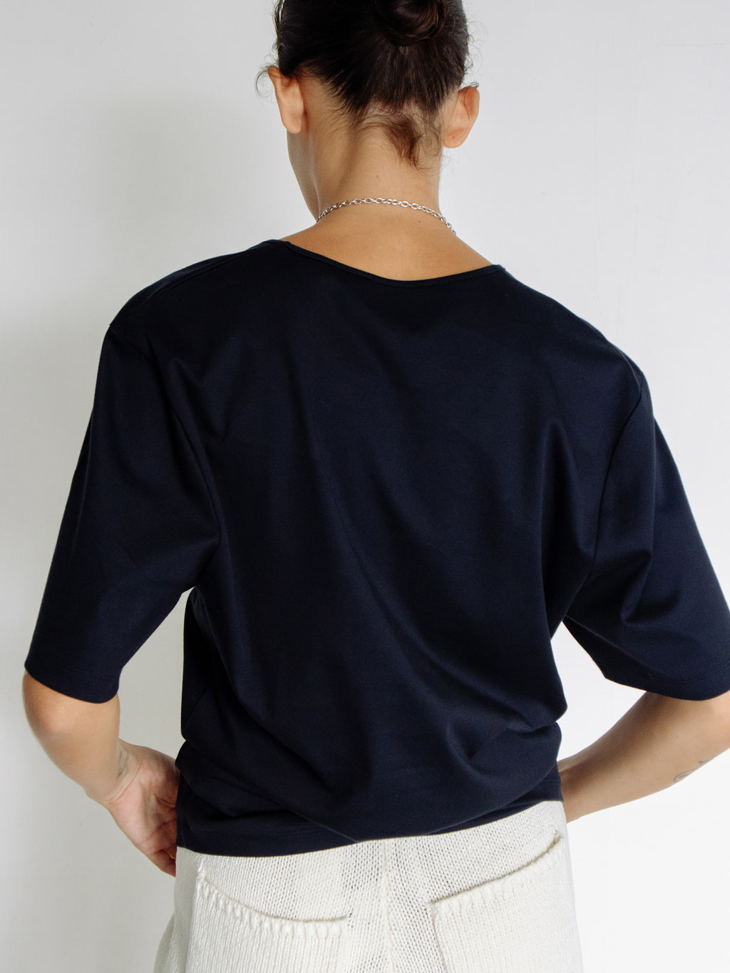 Cotton U-neck T-shirt Navy