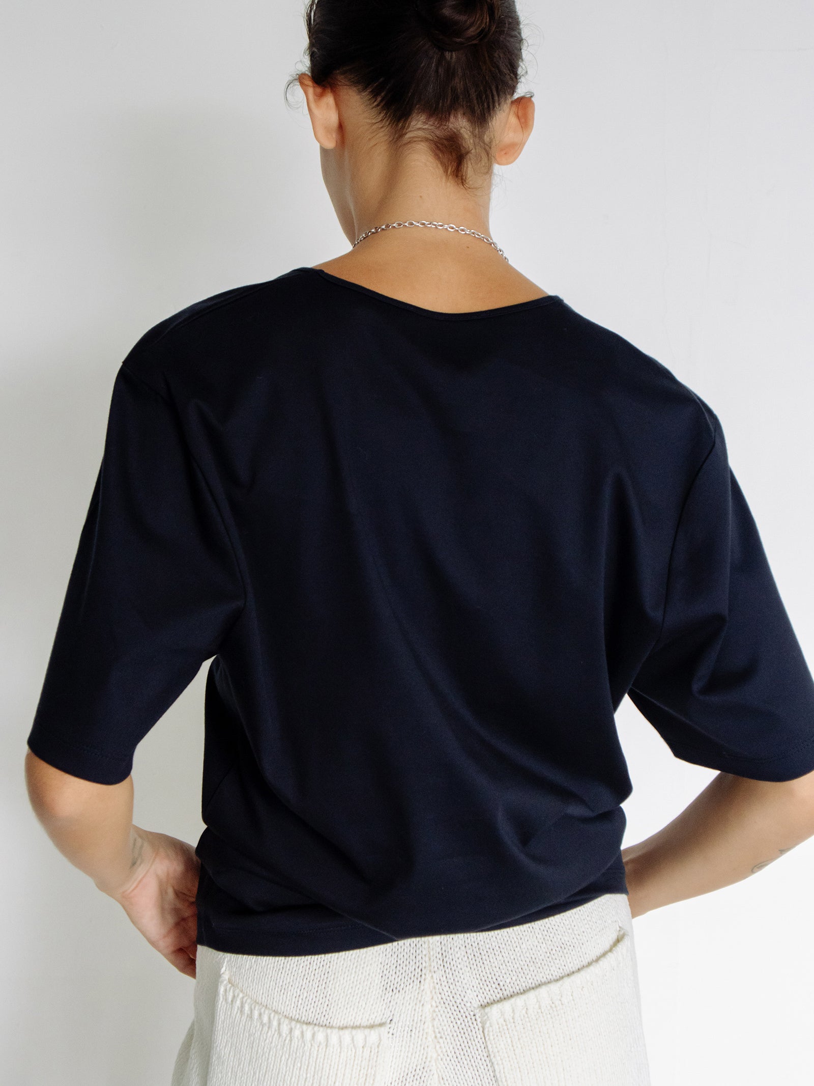 Cotton U-neck T-shirt Navy