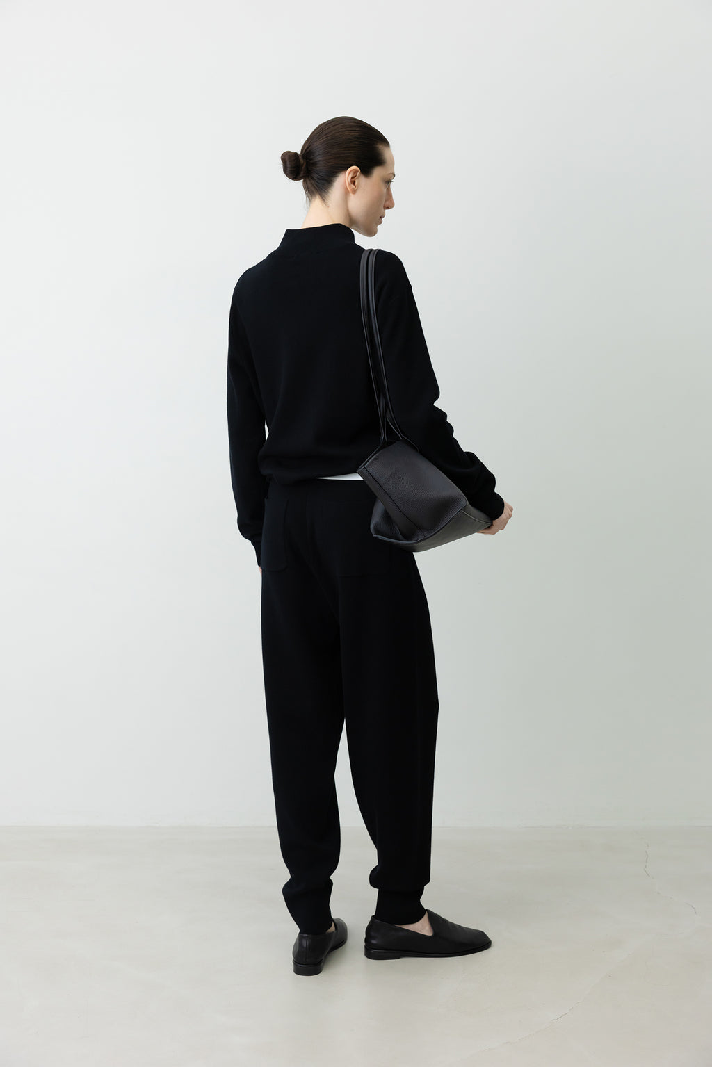 Washable Wool Cotton Half-Zip Knit Black