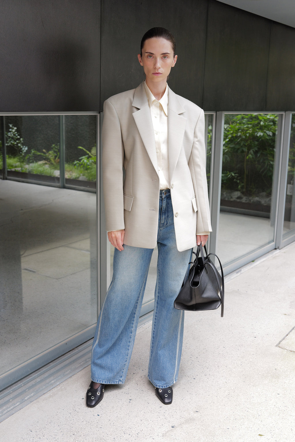 Wool Silk Blazer Light Gray