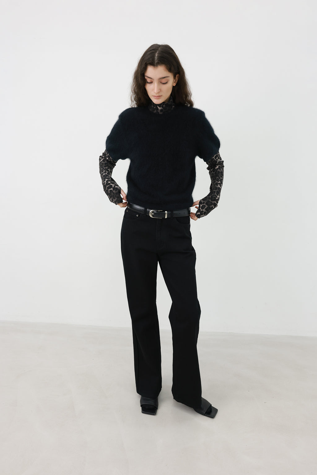 Leopard turtleneck T-shirt