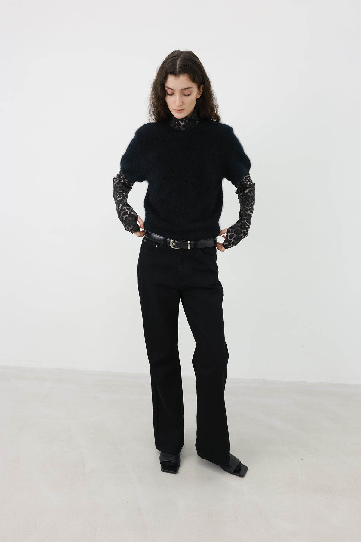 Leopard turtleneck T-shirt