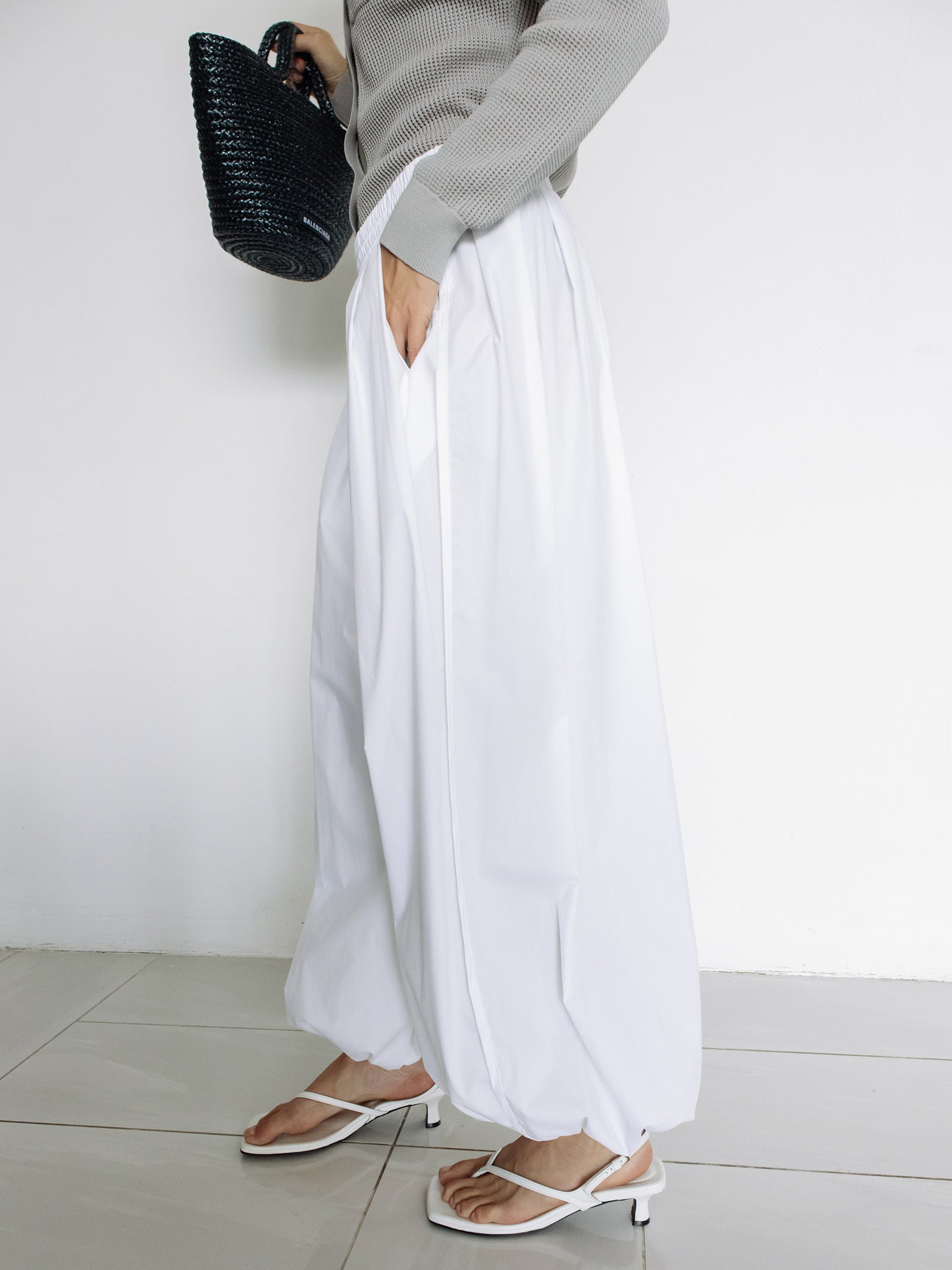 Parachute Banding Pants White