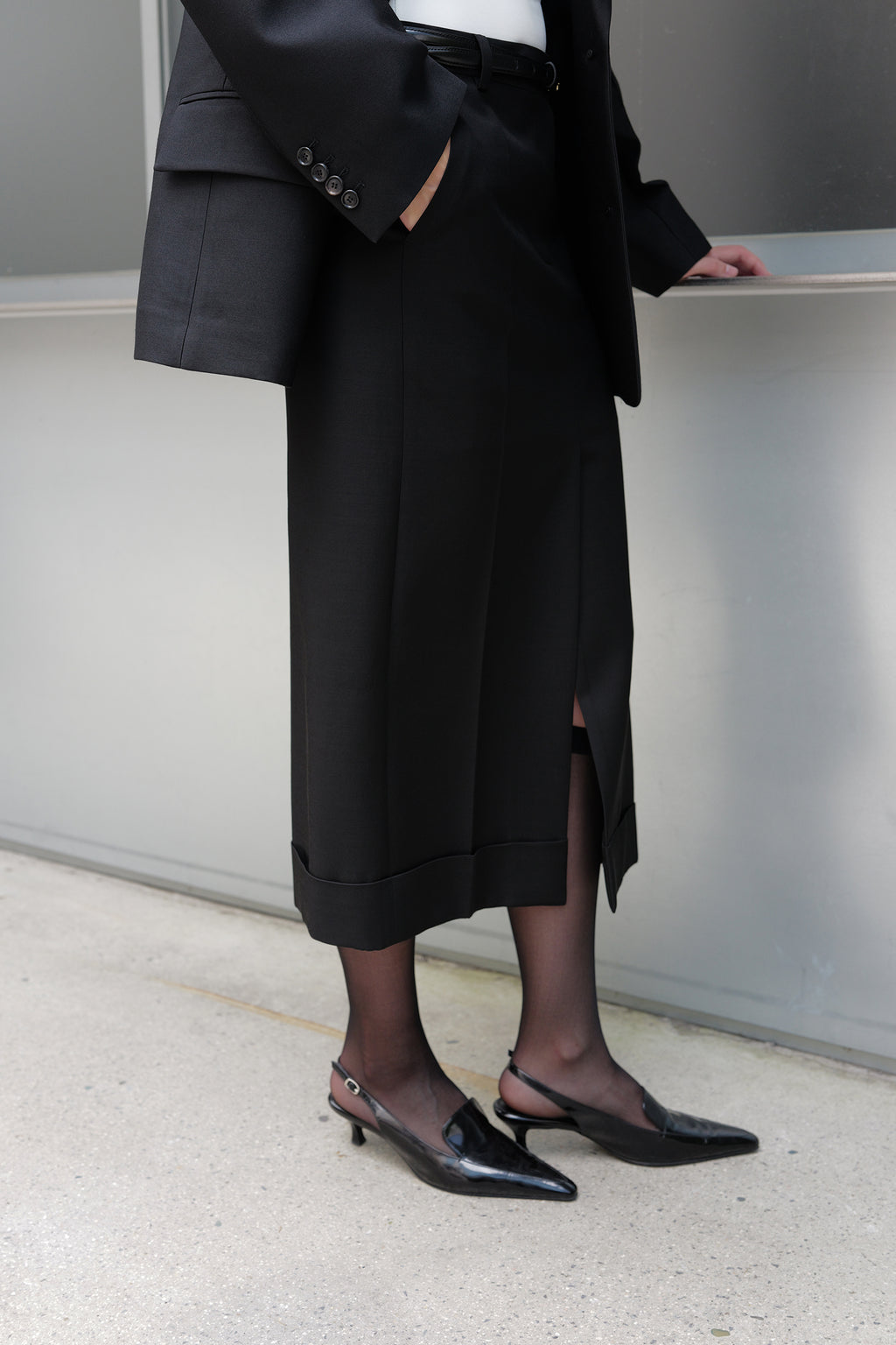 Wool Silk Pencil Skirt Black