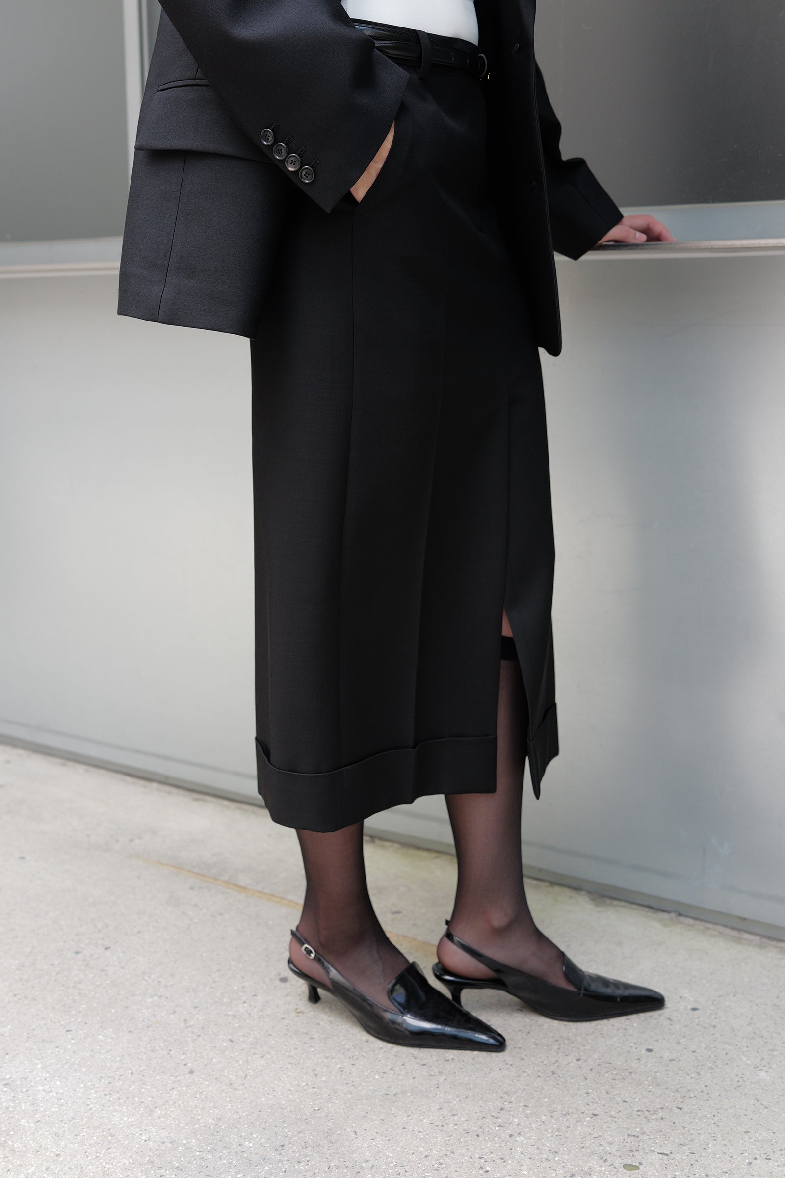 Wool Silk Pencil Skirt Black