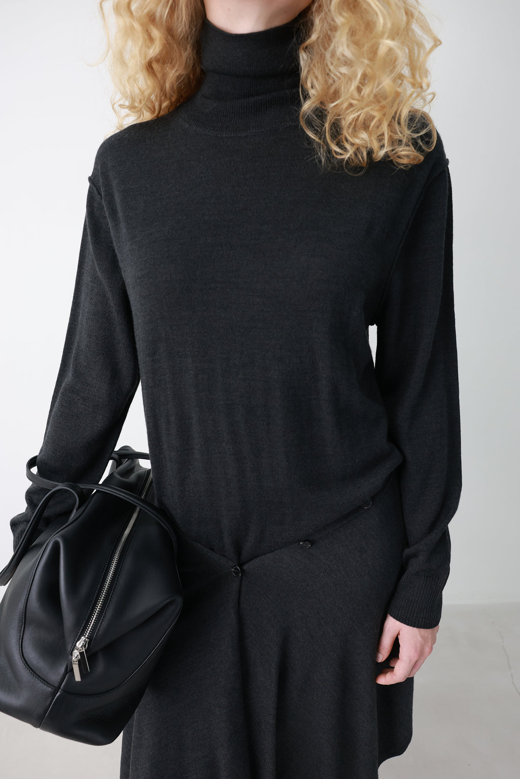 Wool blend knit dress charcoal